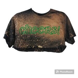 Cheers Bleach Dyed Crop Short Sleeve Top M